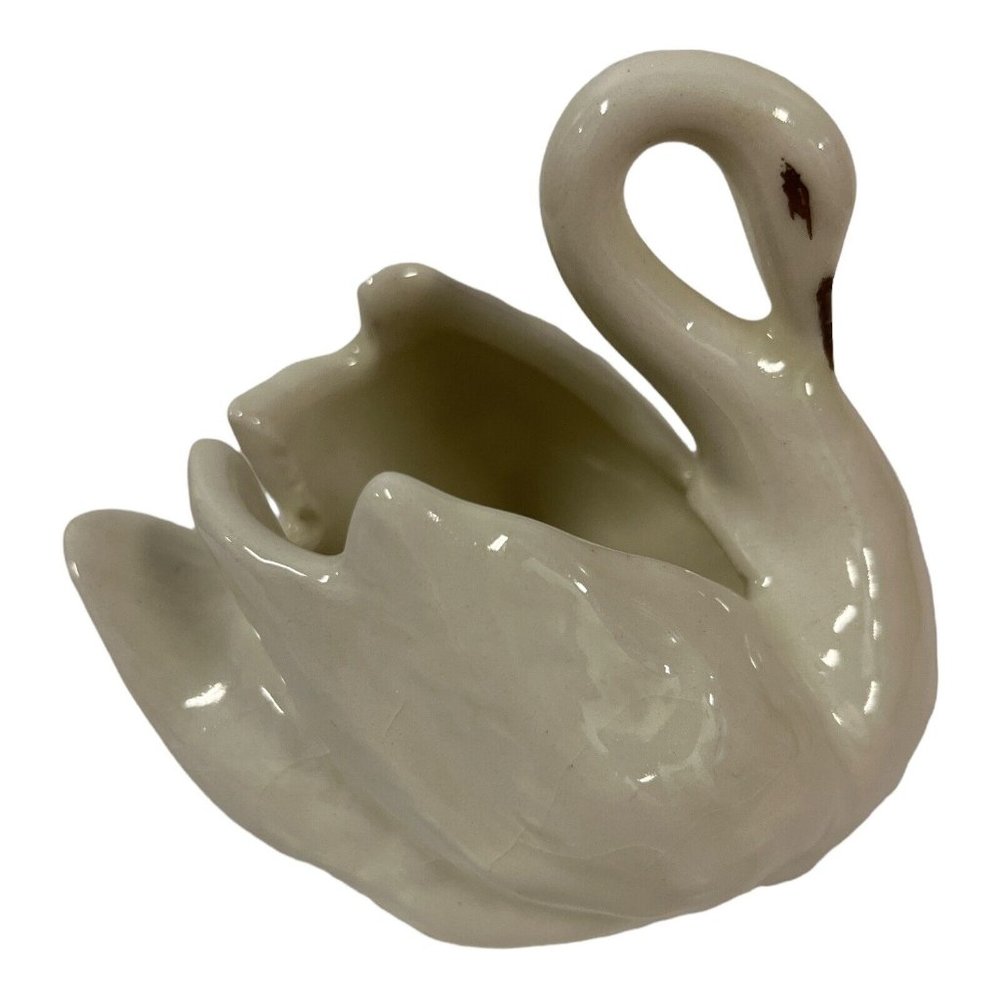 Vintage Porcelain Small 5" Swan Figurine Candy,Trinket Dish /Bowl Signed B - Picture 2 of 4